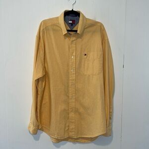 Tommy Hilfiger Long Sleeve Button Up Yellow & White Mens Collard Shirt Z6